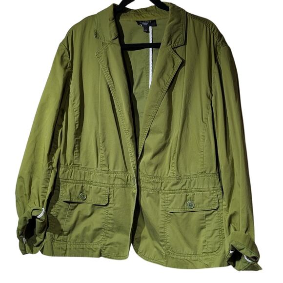 Talbots Green Twill Unlined Twill Safari Style Jacket Womens Plus Size 20W - Picture 1 of 9